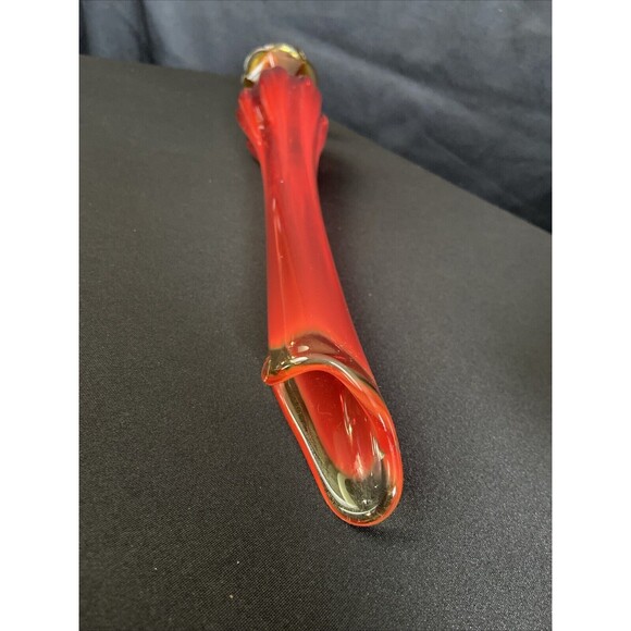Vintage LE Smith Red Amberina 6 Petal Swung Glass Vase 19.5” Tall MCM - Picture 9 of 10